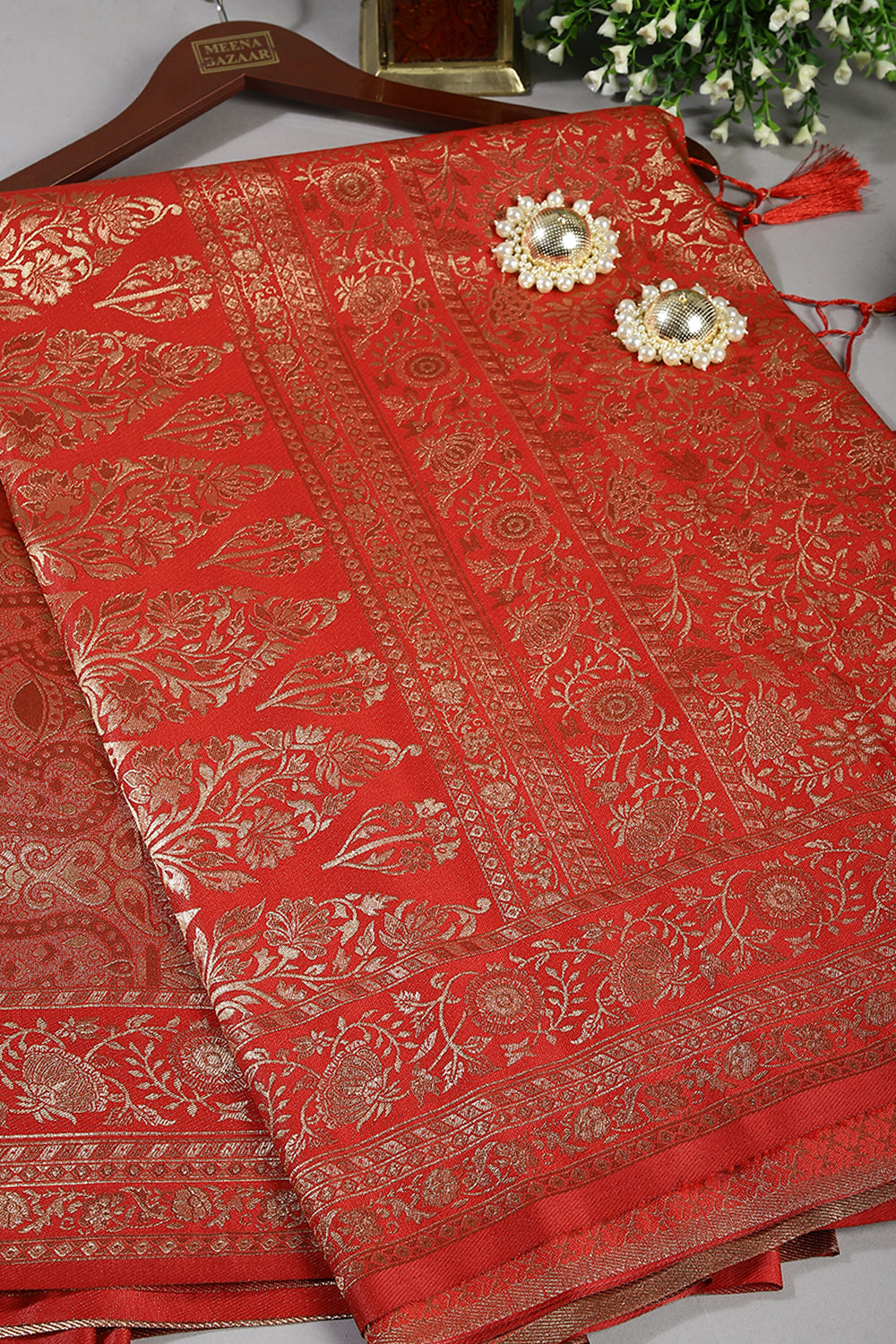 Red Colour South Silk Heavy Woven Saree