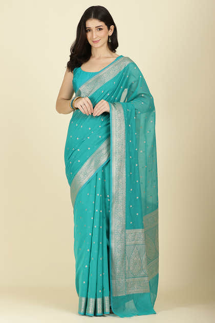 Teal Zari Woven Cotton Silk Saree
