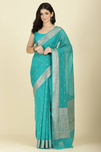 Teal Zari Woven Cotton Silk Saree
