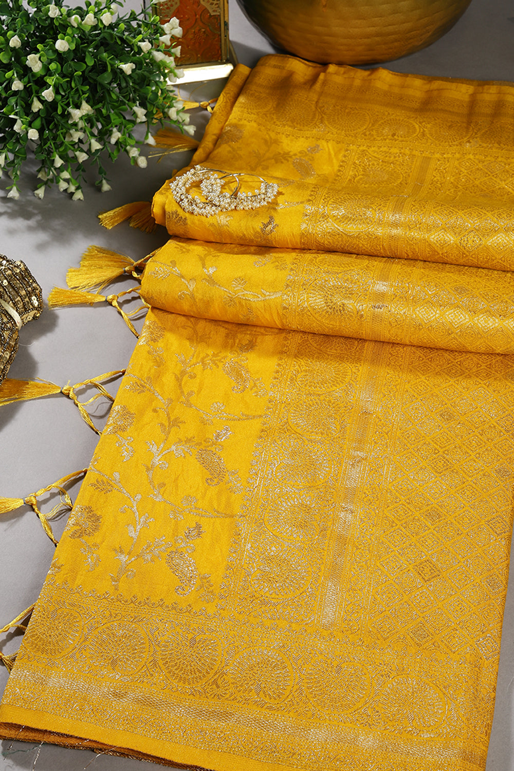Yellow Color Zari Woven South Silk Saree