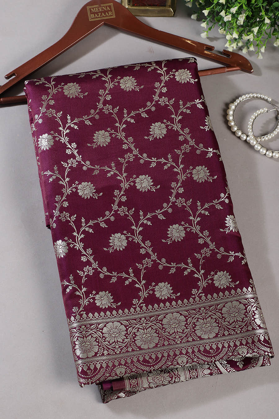 Wine Zari Woven Banarasi Silk Saree