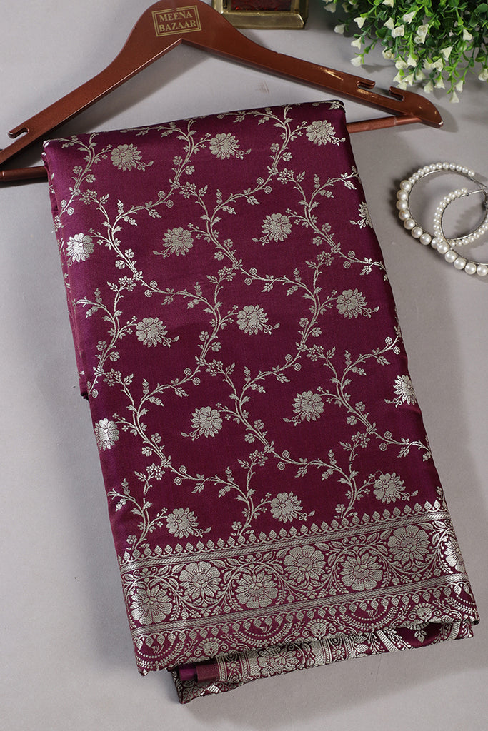 Wine Zari Woven Banarasi Silk Saree