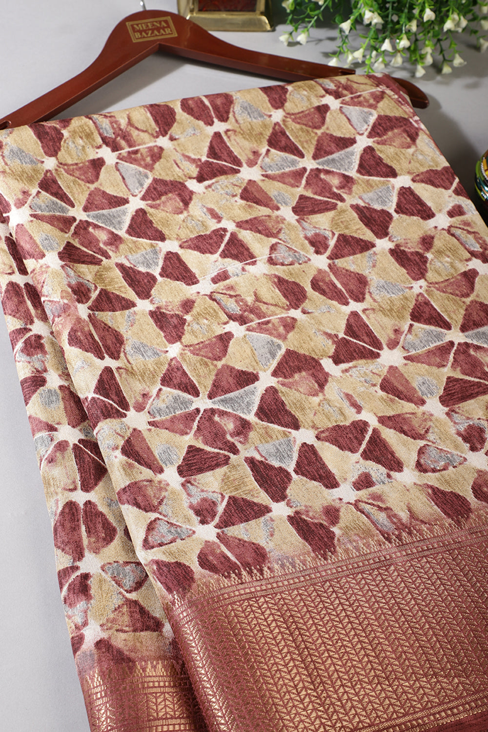 Light Maroon Color Abstract Printed Cotton Silk Saree