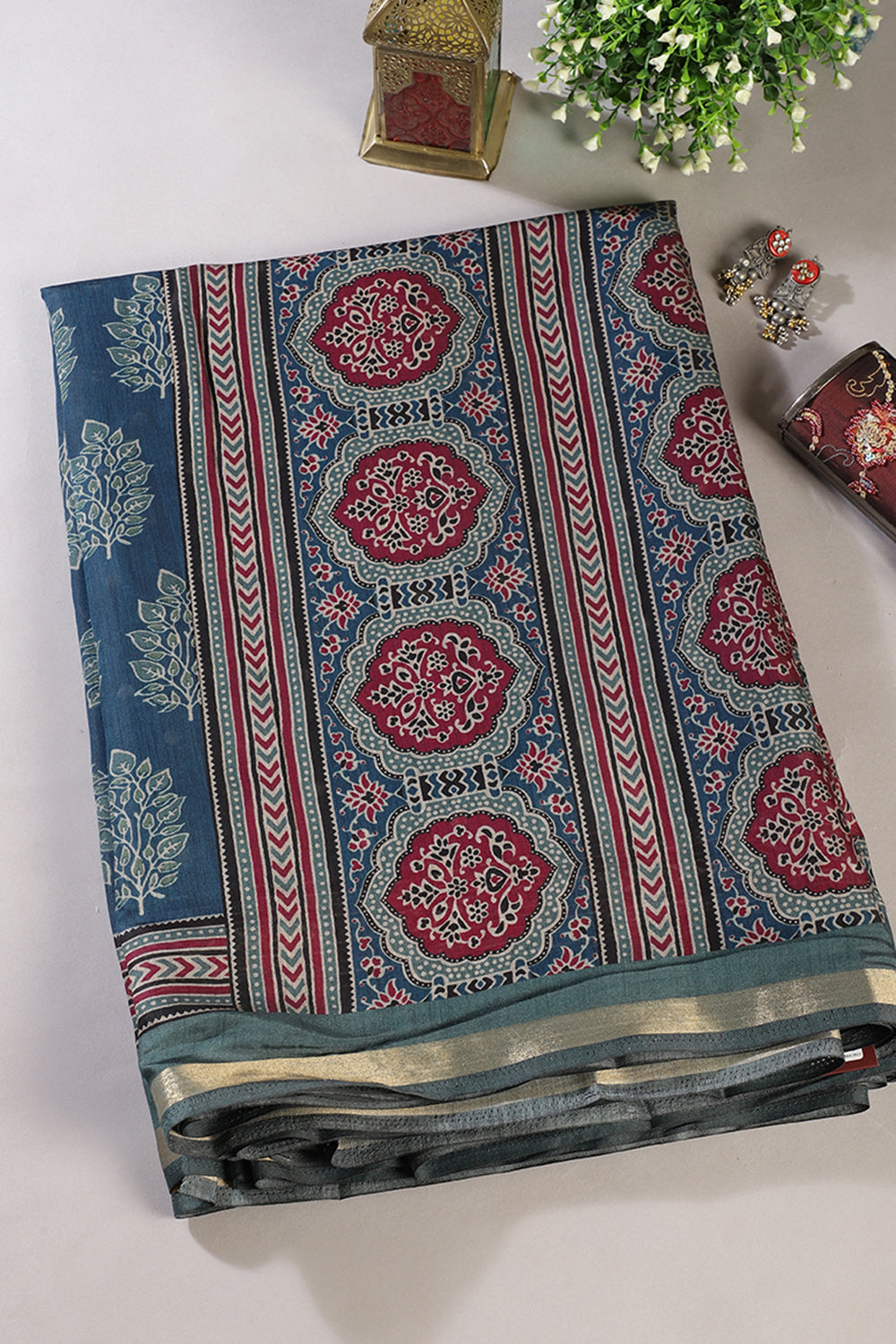 Blue Color Cotton Silk Printed Saree