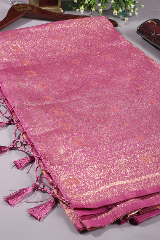 Bashful Pink Colour Zari Woven South Silk Saree