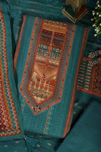 Teal Printed Spun Unstitched Suit Material