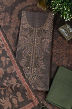 Green Spun Floral Printed Unstitched Suit Fabric