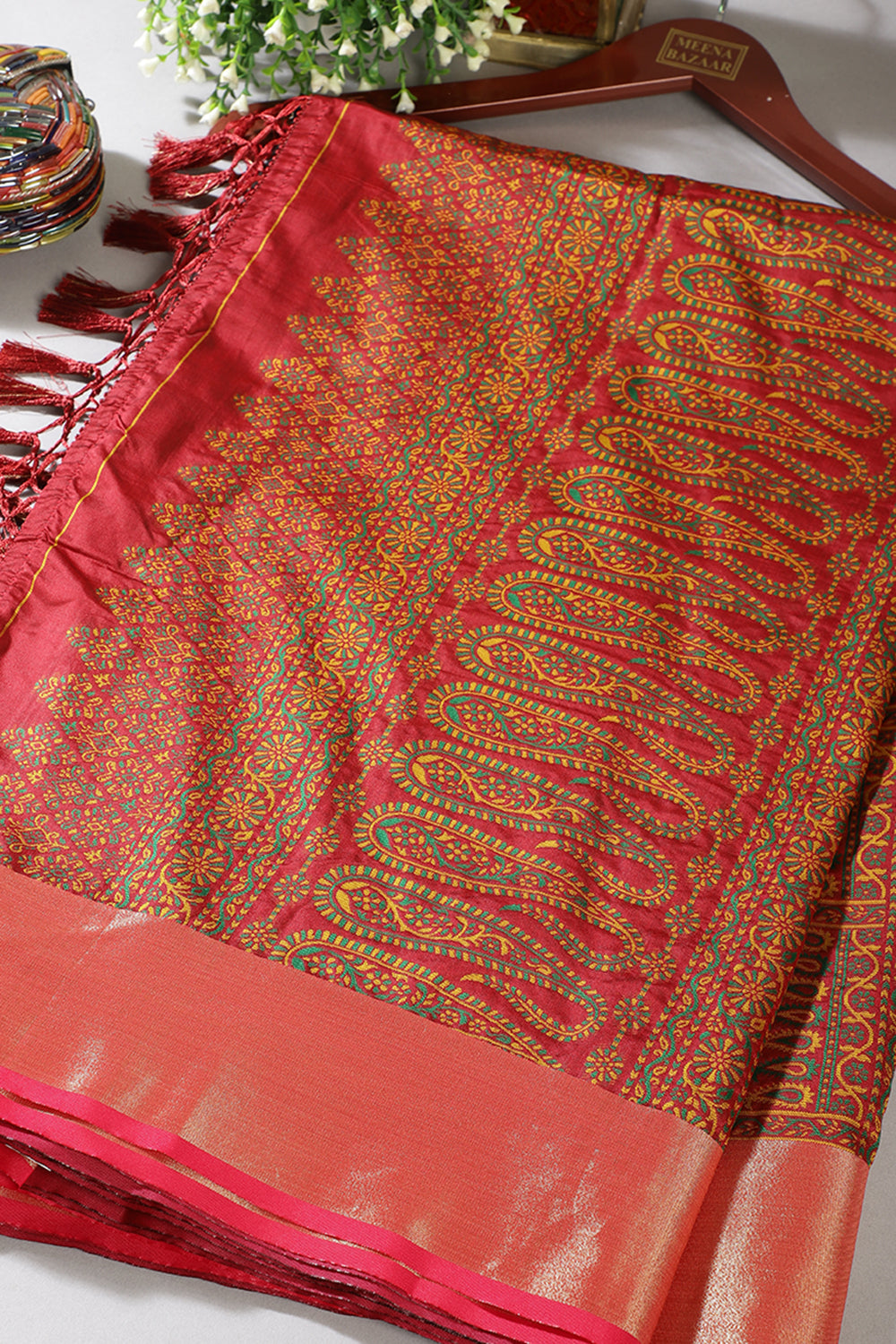 Black & Red Silk Resham And Zari Woven Saree