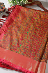 Black & Red Silk Resham And Zari Woven Saree