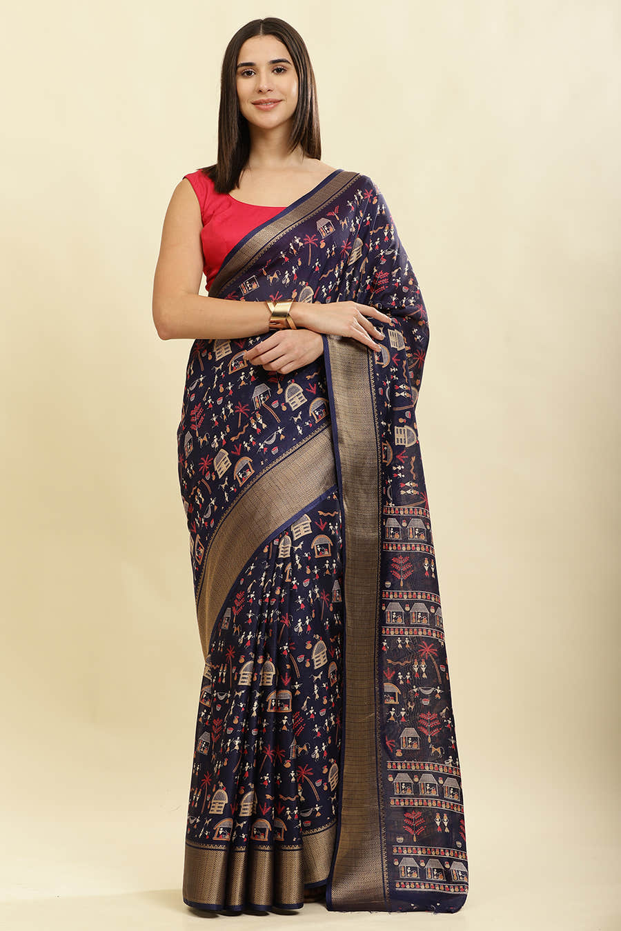 Navy Cotton Silk Printed Saree