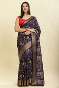 Navy Cotton Silk Printed Saree
