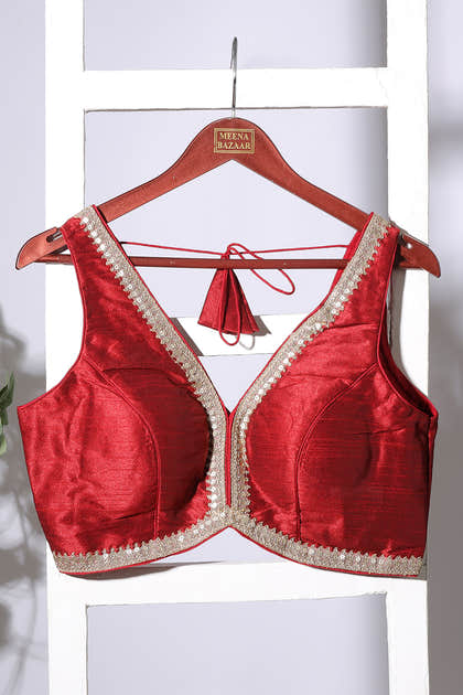 Maroon Tussar Silk Zari And Sequins Embroidered Readymade Blouse