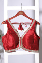 Maroon Tussar Silk Zari And Sequins Embroidered Readymade Blouse
