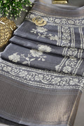 Grey Color Cotton Silk Block Printed Saree