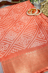 Orange Color Bandhani Printed Cotton Silk Saree