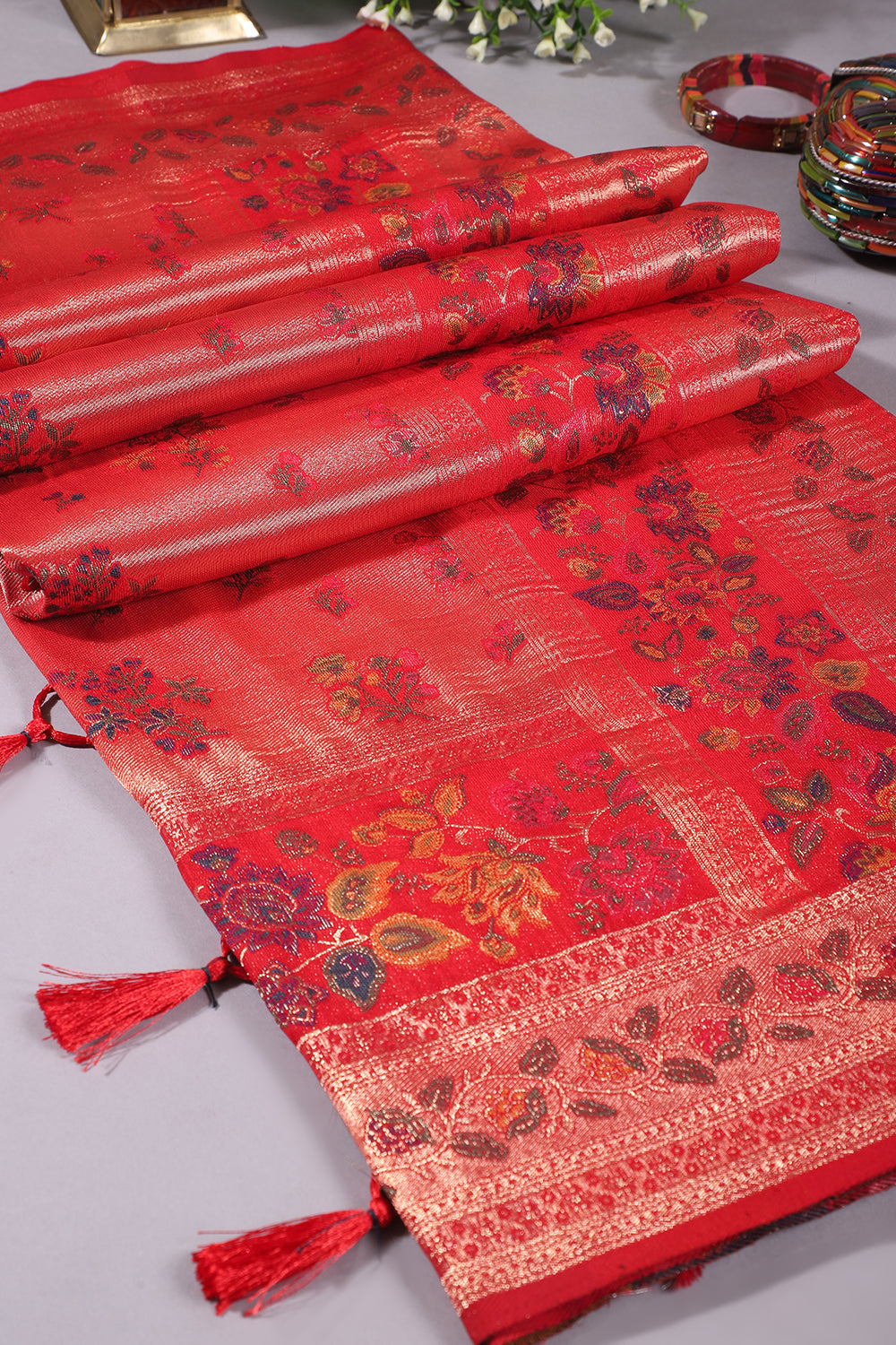 Red Color Silk Resham & Zari Weaving Saree