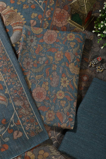 Pale Blue Floral Printed Spun Unstitched Suit Material
