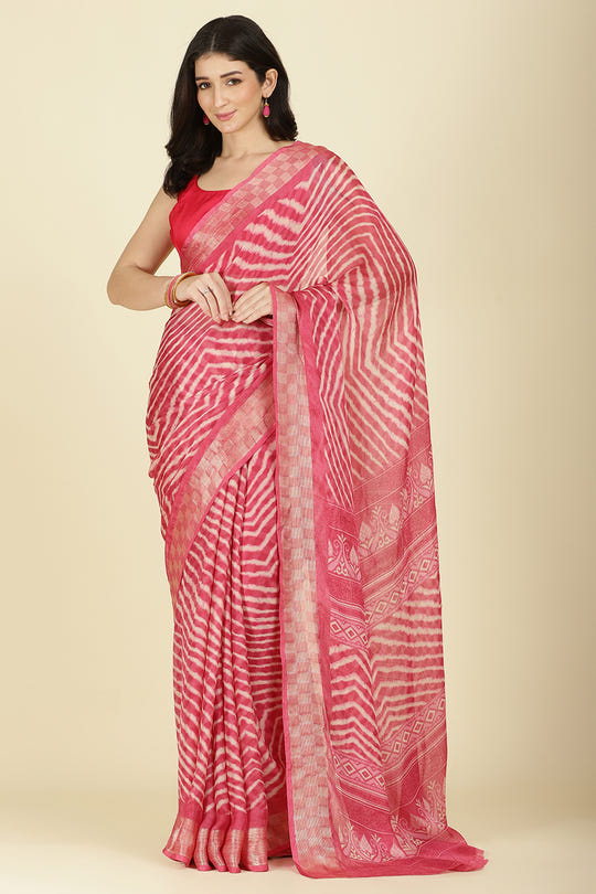 Coral Color Chiffon Leheriya Printed Saree