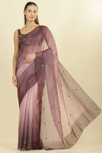 Ombre Dusty Rose Organza Saree With Mirror Work