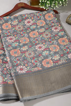 Grey Colour Floral Printed Cotton Silk Saree