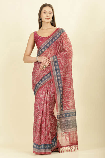 Light Maroon Bandhani Printed Cotton Saree