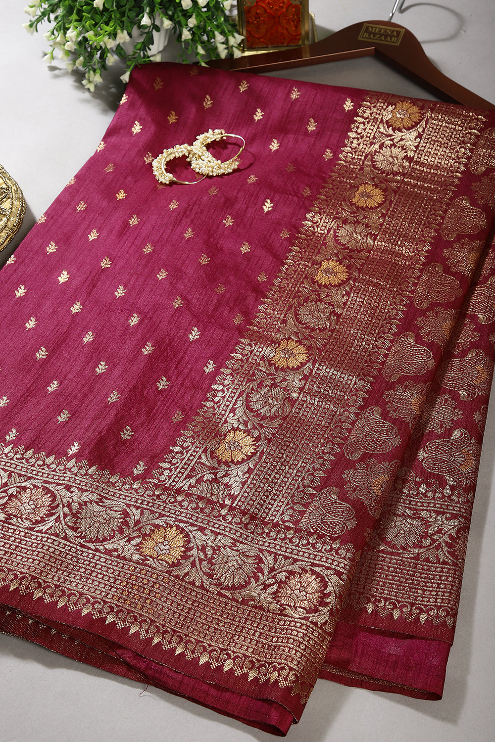 Burgundy Color Raw Silk Woven Saree