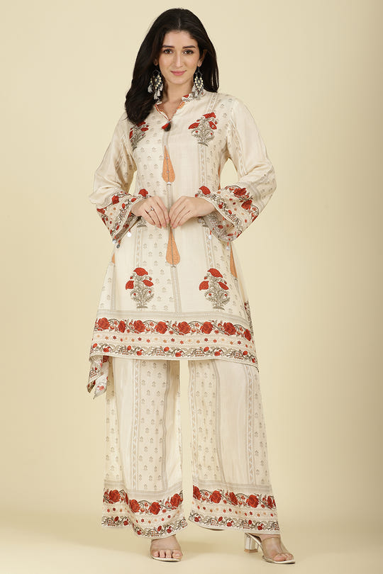 Cream Mul Cotton Floral Printed Kurta Set