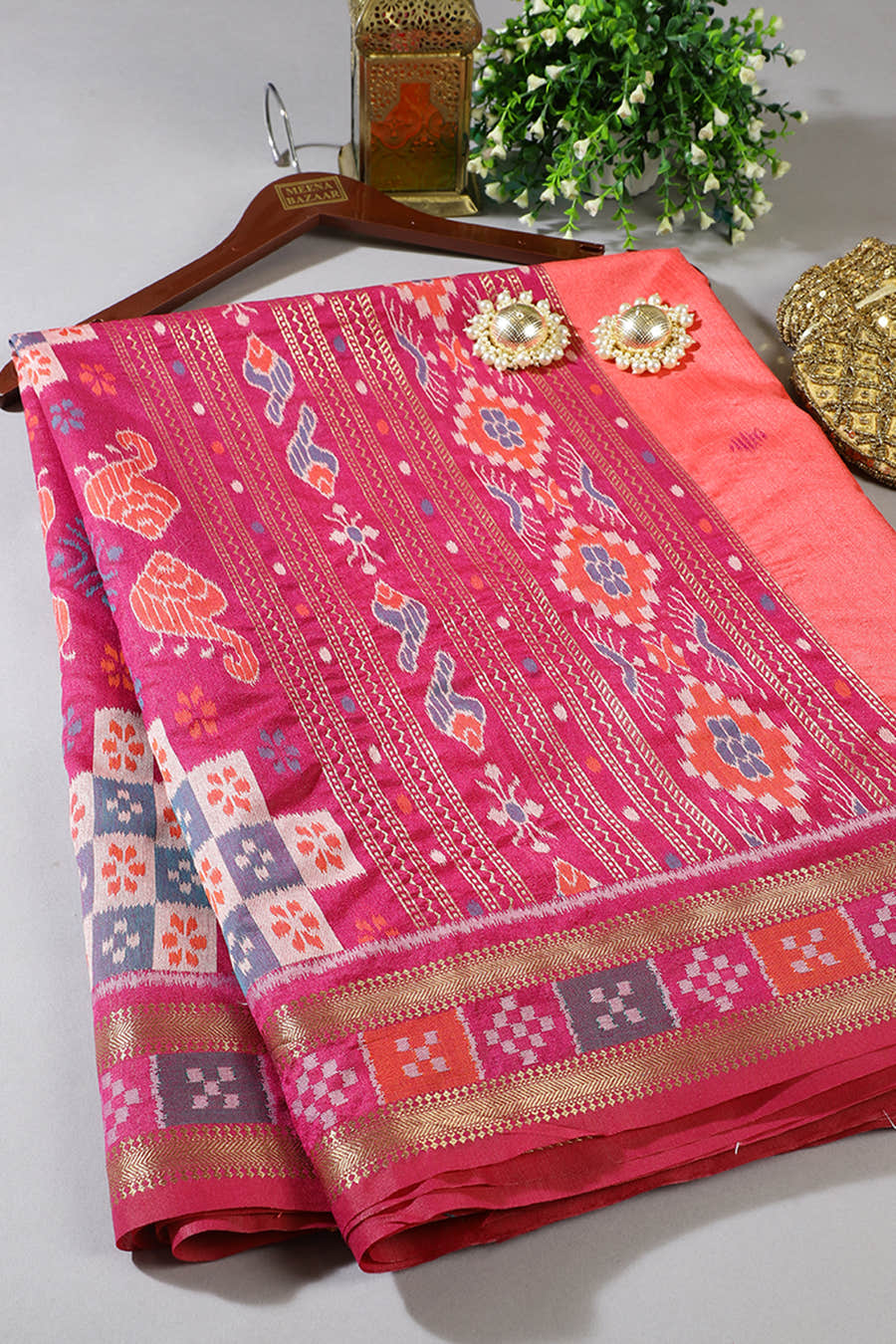 Coral Tussar Silk Reham Woven Saree
