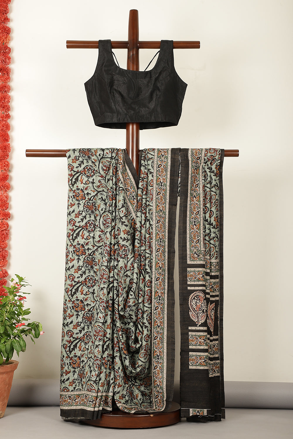 Sea Green Cotton Floral Printed Saree