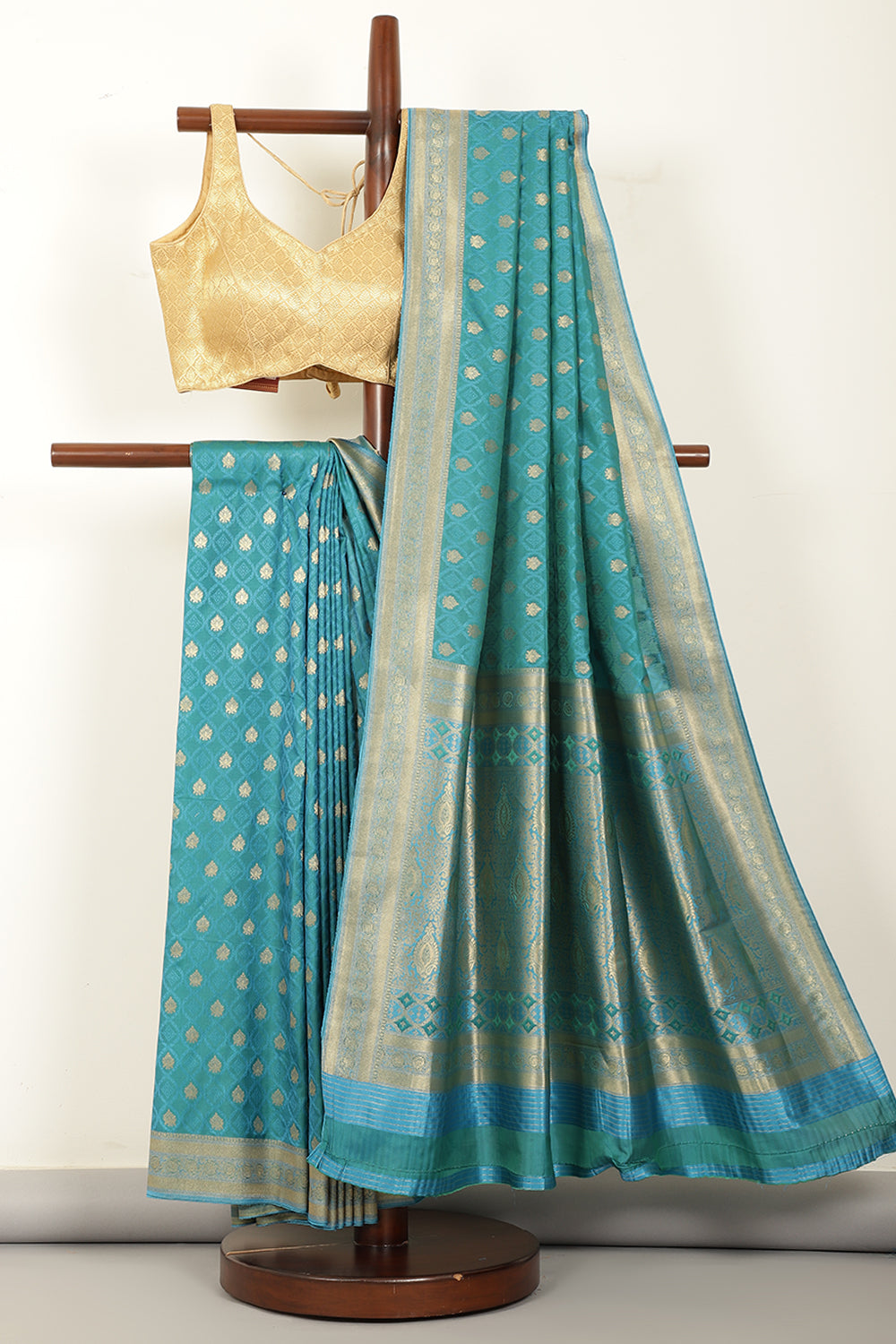 Teal Blue Soft Silk Zari and Resham Woven Saree