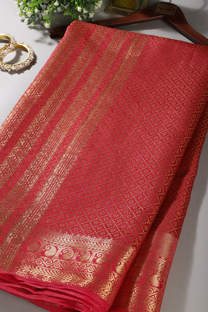 Fuchsia Color Zari & Resham Weaving Silk Saree