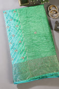 Turquoise Jaipuri Silk Leheriya Printed And Embroidered Saree