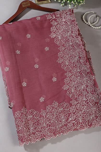 Light Maroon Tissue Resham Embroidered Saree