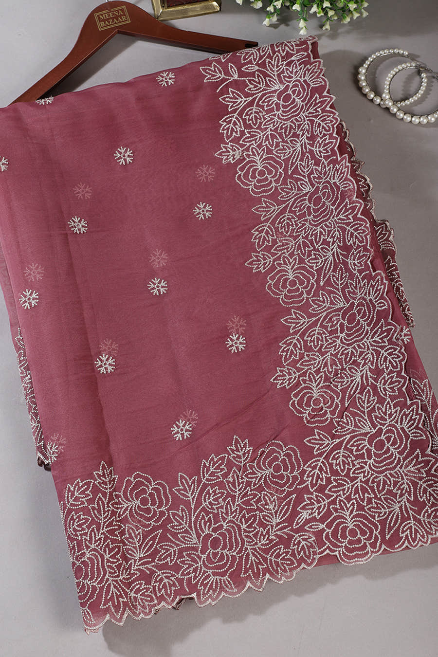 Light Maroon Tissue Resham Embroidered Saree