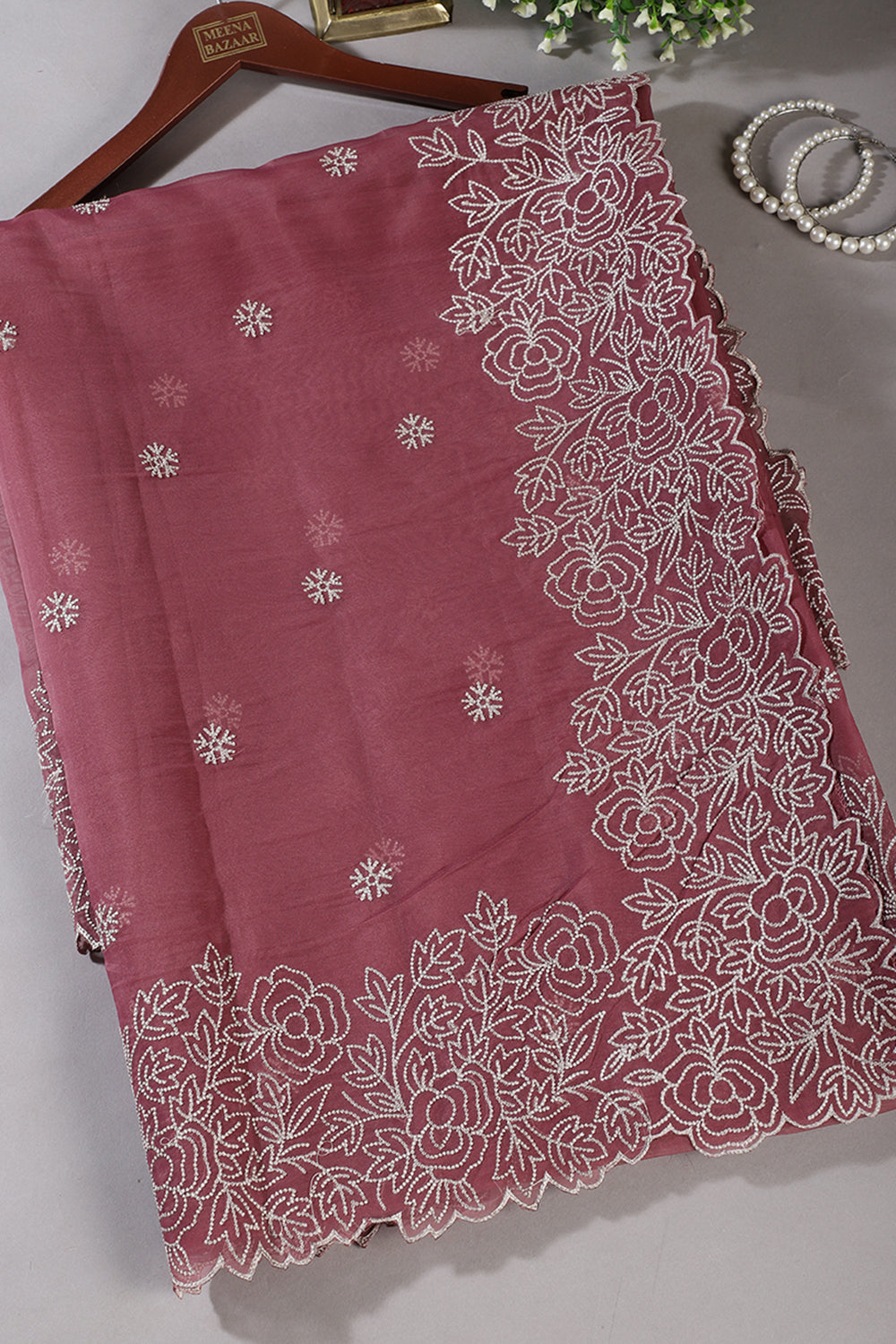 Light Maroon Tissue Resham Embroidered Saree