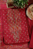Red Zari Woven And Printed Silk Unstitched Suit Material
