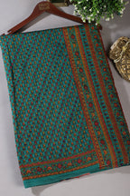 Teal Silk Printed And Hand-Knot Work Saree