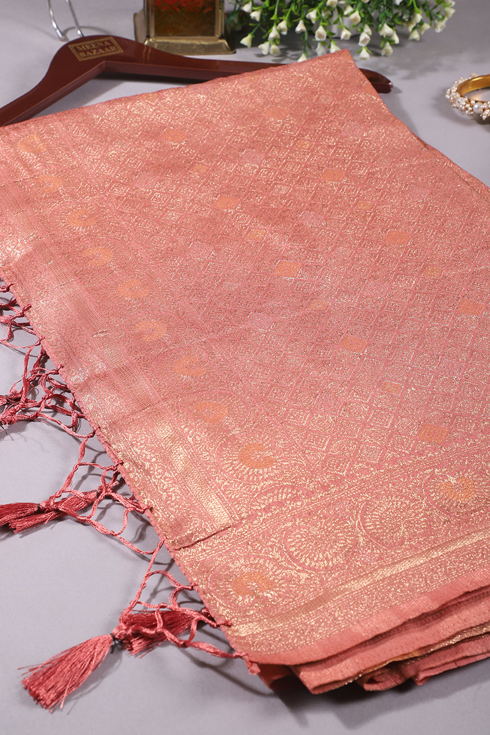 Dark Peach Colour Zari Woven South Silk Saree