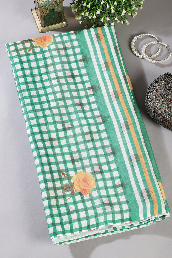 Green Cotton Printed Saree