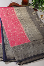 Magenta & Navy Dual Toned Soft Silk Zari Woven Saree