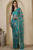 Turquoise  Chiffon Floral Zari Border & Floral Printed Saree