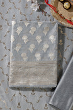 Grey Silk Zari Woven Unstitched Suit Material