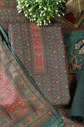 Green Pashmina Floral Printed Unstitched Suit Material