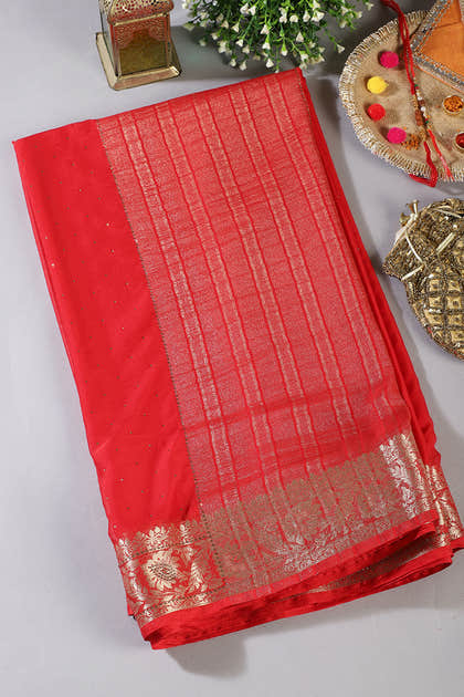 Red Chinon Crepe Swaroski Work Saree