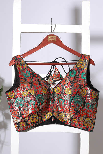 Black Brocade Sik Resham And Zari Woven Readymade Blouse