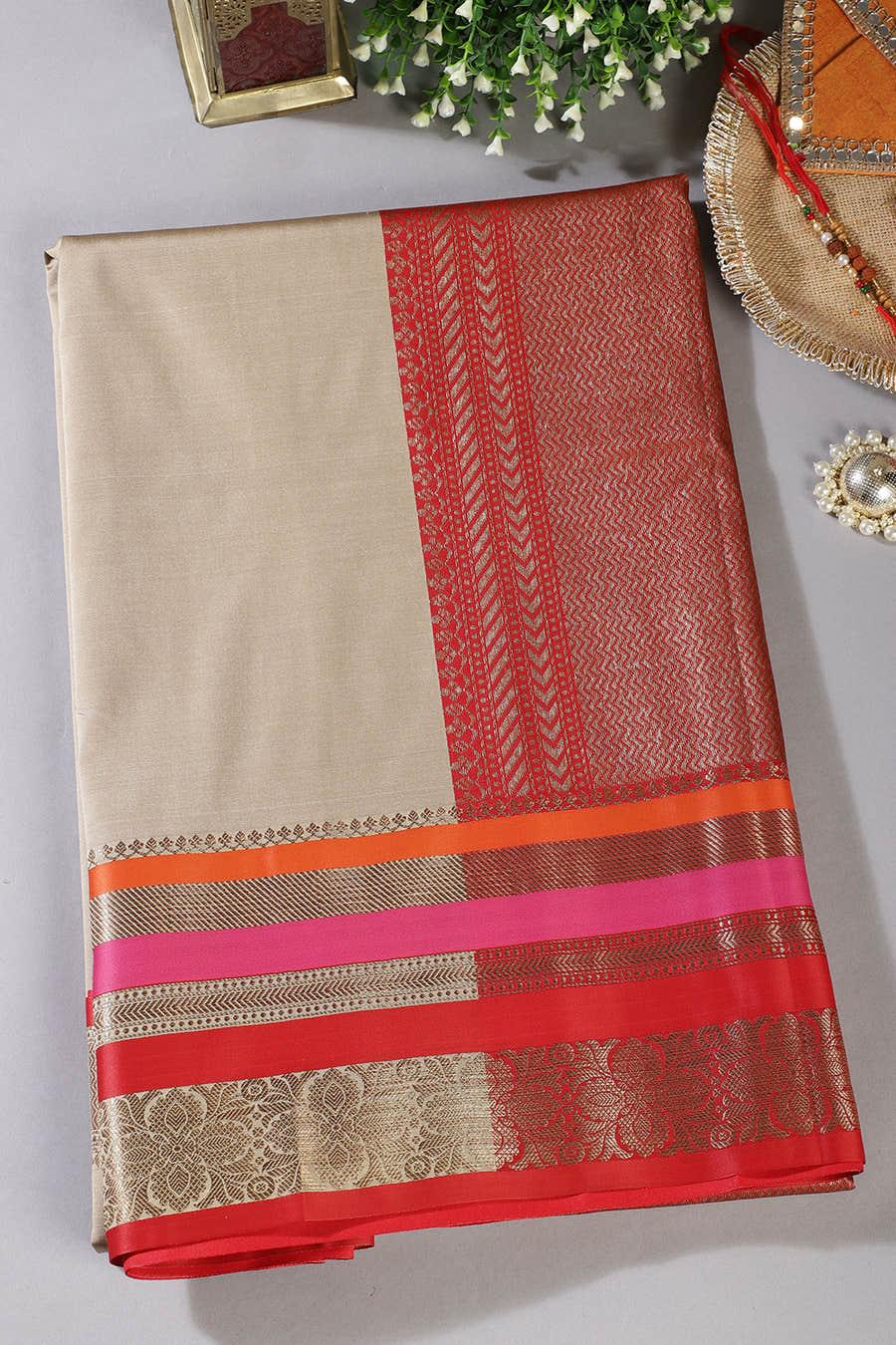 Fawn Color Zari Woven Art Silk Saree