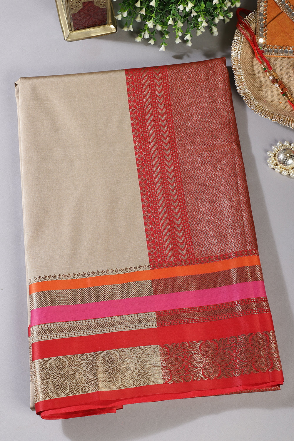Fawn Color Zari Woven Art Silk Saree