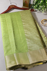 Light Olive Green Zari Woven Silk Saree