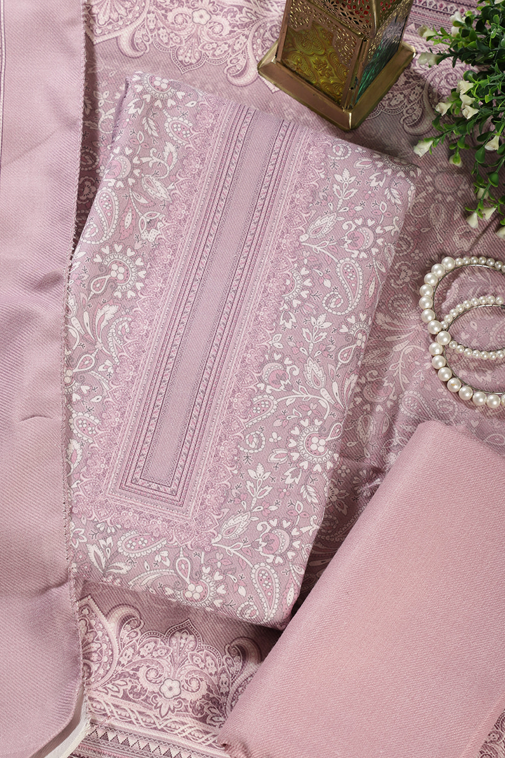 Pink Digital Printed Pashmina Unstitched Suit Material