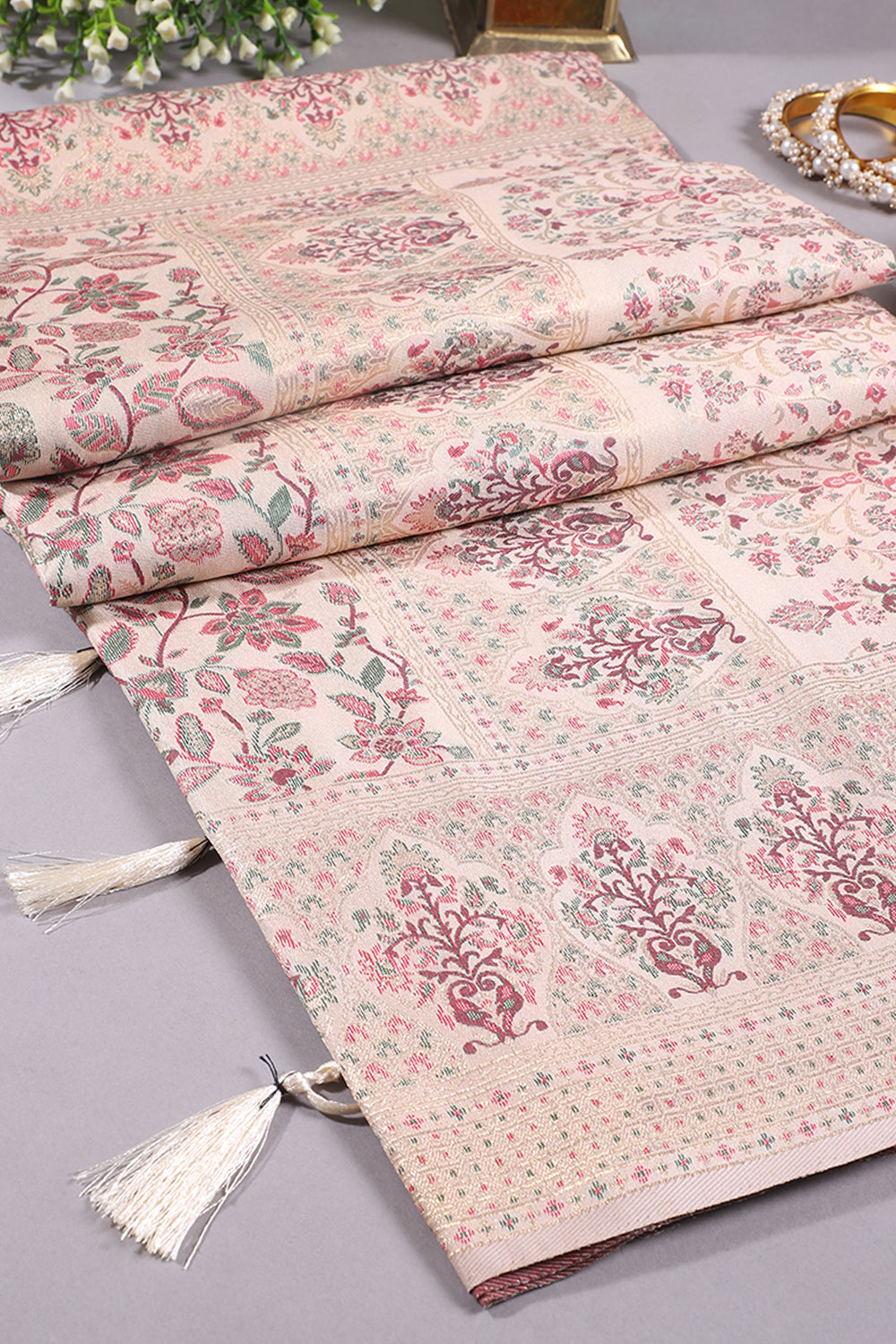Cream Color Soft Silk Jamdani Weaving Saree